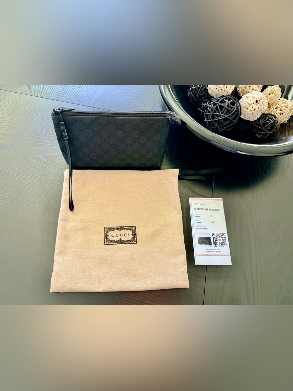 Authentic GUCCI Black GG Canvas Pouch Clutch Bag